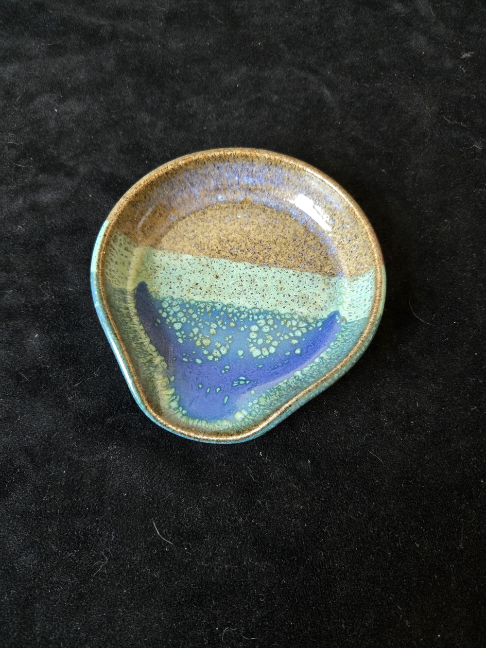 Handmade Glazed Ceramic Spoon rest - Blue, Green, Brown